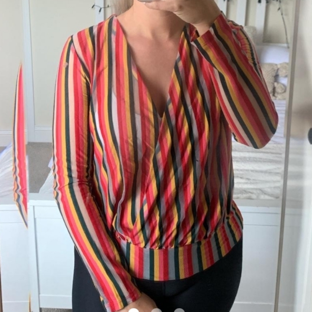 Zara Gorgeous Striped Surplice Sheer Top